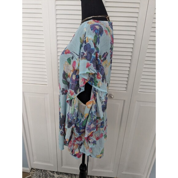 Zac & Rachel Blouse Womens 3X Aqua Floral Top Flutter Sleeve Ruffle Lightweight - Picture 7 of 13